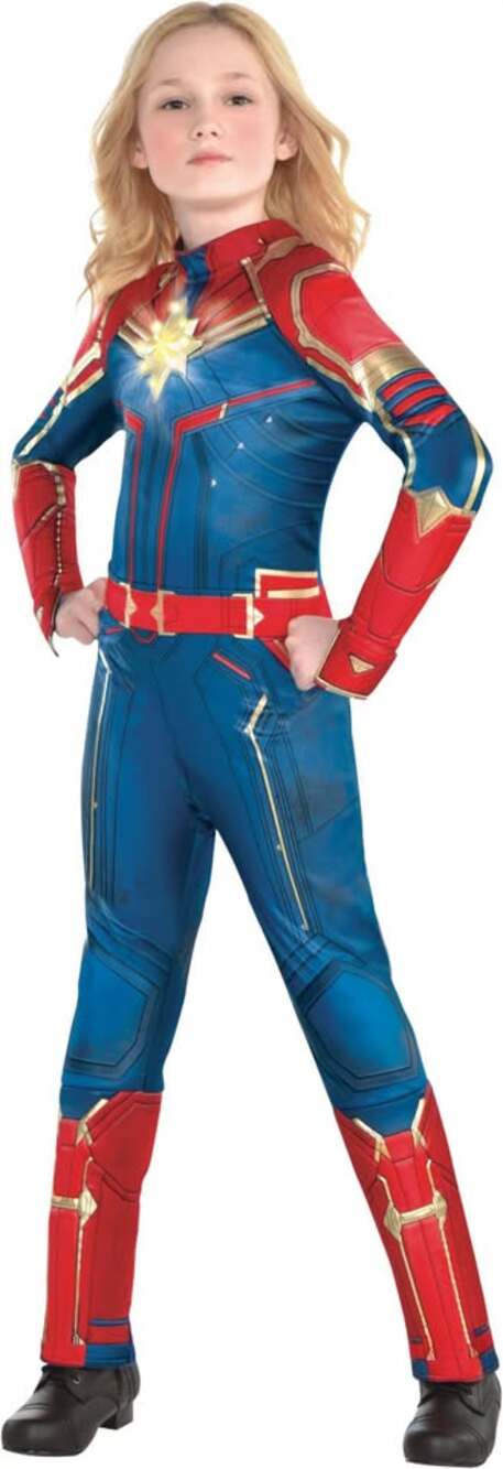 BRAND NEW girl youth captain marvel light up jumpsuit halloween costume L 12-14